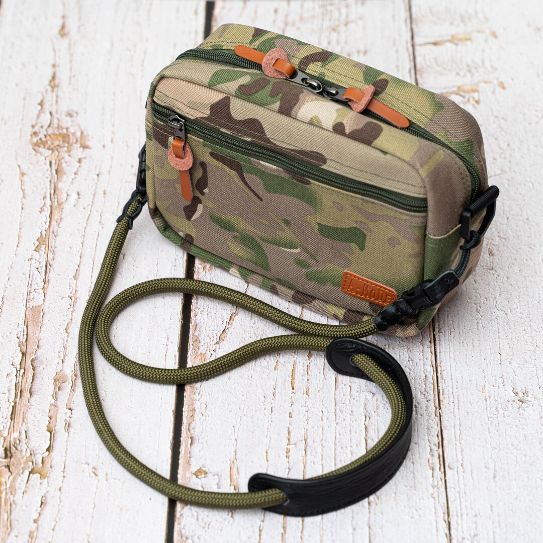 Camouflage Camera Bag Insert Waist With Ropes Leather Strap Etsy