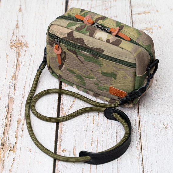 Camouflage Camera Bag Insert Waist With Ropes Leather Strap Etsy