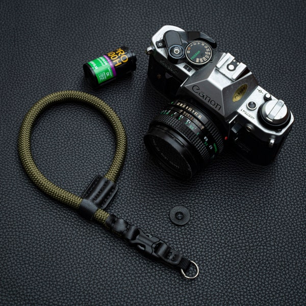 HandMade Quick release Leather 9mm Army Green Rope Camera wrist strap FCWS