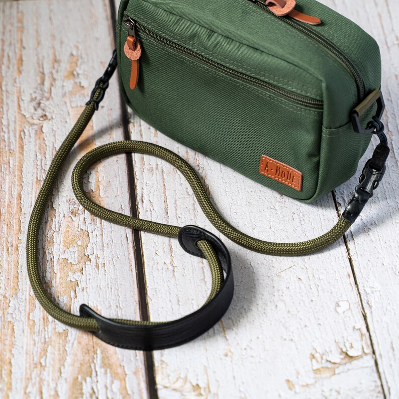 Army Green Camera Bag Insert Waist With Ropes Leather Strap Etsy