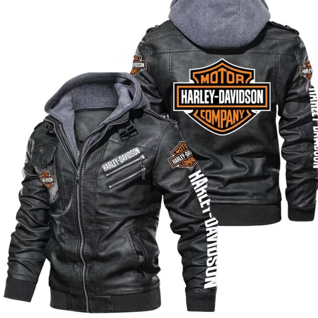 Harley Davidson Mens Hooded Leather Biker Jacket Motorcycle - Etsy