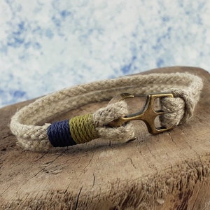 Natural hemp bracelet for men Men's rope jewelry Vegan men's bracelet Custom anchor bracelet men's gift MOSS NAVY