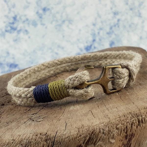 Bracelet chanvre naturel pour homme Bijou homme en corde Bracelet homme vegan Bracelet ancre sur mesure cadeau homme MOSS NAVY