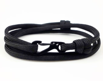 Pulsera Paracord negra, Cierre mosquetón, Pulsera cuerda ajustable, Pulsera hombre Paracord, Colección unisex Adventure