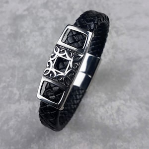 12mm Steel Leather Bracelet for Men - Birthday Gift - Men's Jewelry - Custom Bracelet - Gift for Men - Gift for Him