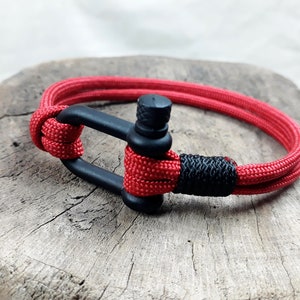 IMPERIAL RED Black bracelet in nautical rope and black shackle, Custom jewelry for men, Gift idea for men, Gift for Him