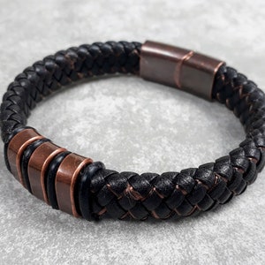 12mm Urban Copper Leather Bracelet for Men - Birthday Gift - Men&#39;s Jewelry - Custom Bracelet - Gift for Men - Gift for Him