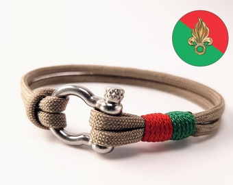 Bracciale Legione straniera in corda personalizzata, fibbia in acciaio inossidabile e paracord rosso verde beige, gioielli militari per uomo, idea regalo per uomo