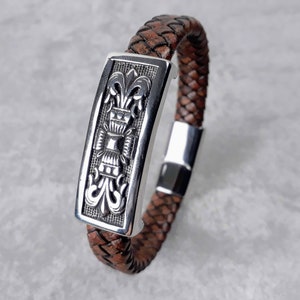Leather Bracelet 12mm Steel 2 Men - Birthday Gift - Men's Jewelry - Custom Bracelet - Gift for Men - Gift for Him