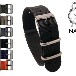 20mm NATO watch strap premium stainless steel and nylon buckle plain black, khaki, orange, gray, navy blue, beige