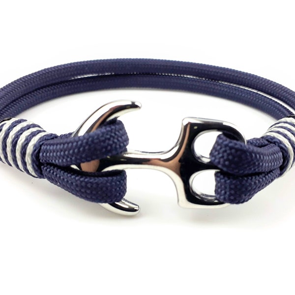 Bracelet Ancre nautique bleu pour Homme, Bracelet sur mesure en corde nautique et fermoir inox, Idée cadeau pour homme, Navy Bee