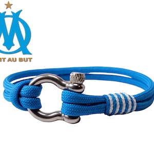 Custom-made OM football fan bracelet, Original creation rope bracelet in the colors of Marseille, Football supporter collection gift idea