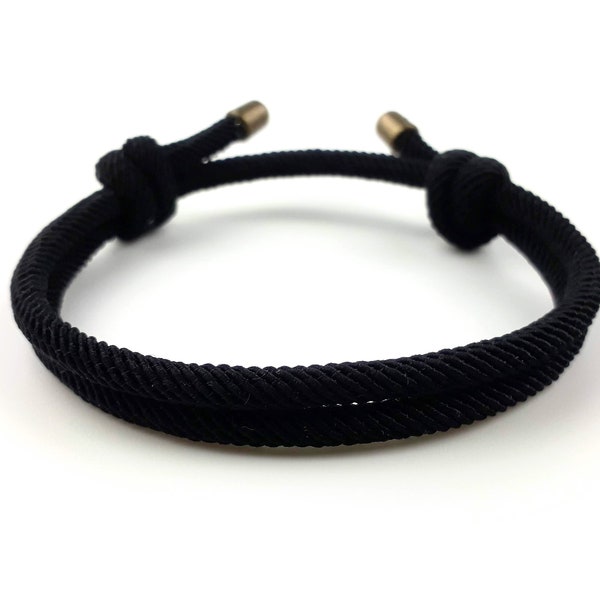 Bracelet minimaliste en corde noir ajustable, Bracelet réglable pour homme toutes tailles, Idée cadeau original, Collection Milan infinity