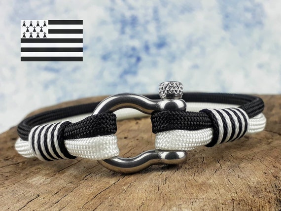 Men's Nautical Bracelet Made to Measure in Black & White Rope