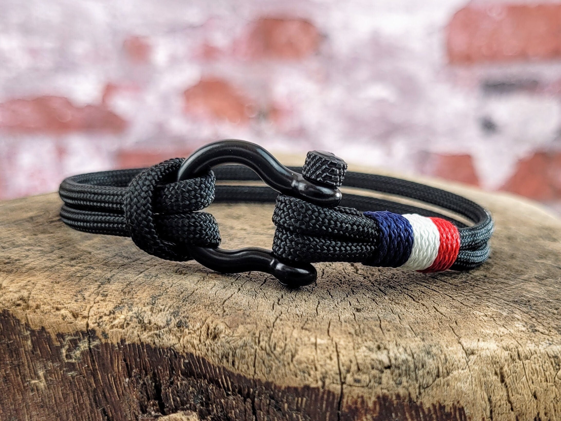 France Black Rope Bracelet, Stainless Steel Buckle and Paracord in