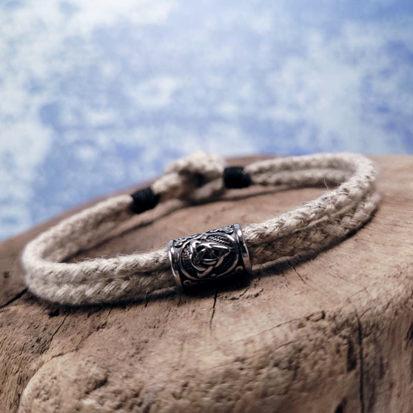 Viking KNOT Bracelet pour homme sur mesure en chanvre naturel tressé avec Perle acier Rune viking cadeau original tribal pour homme