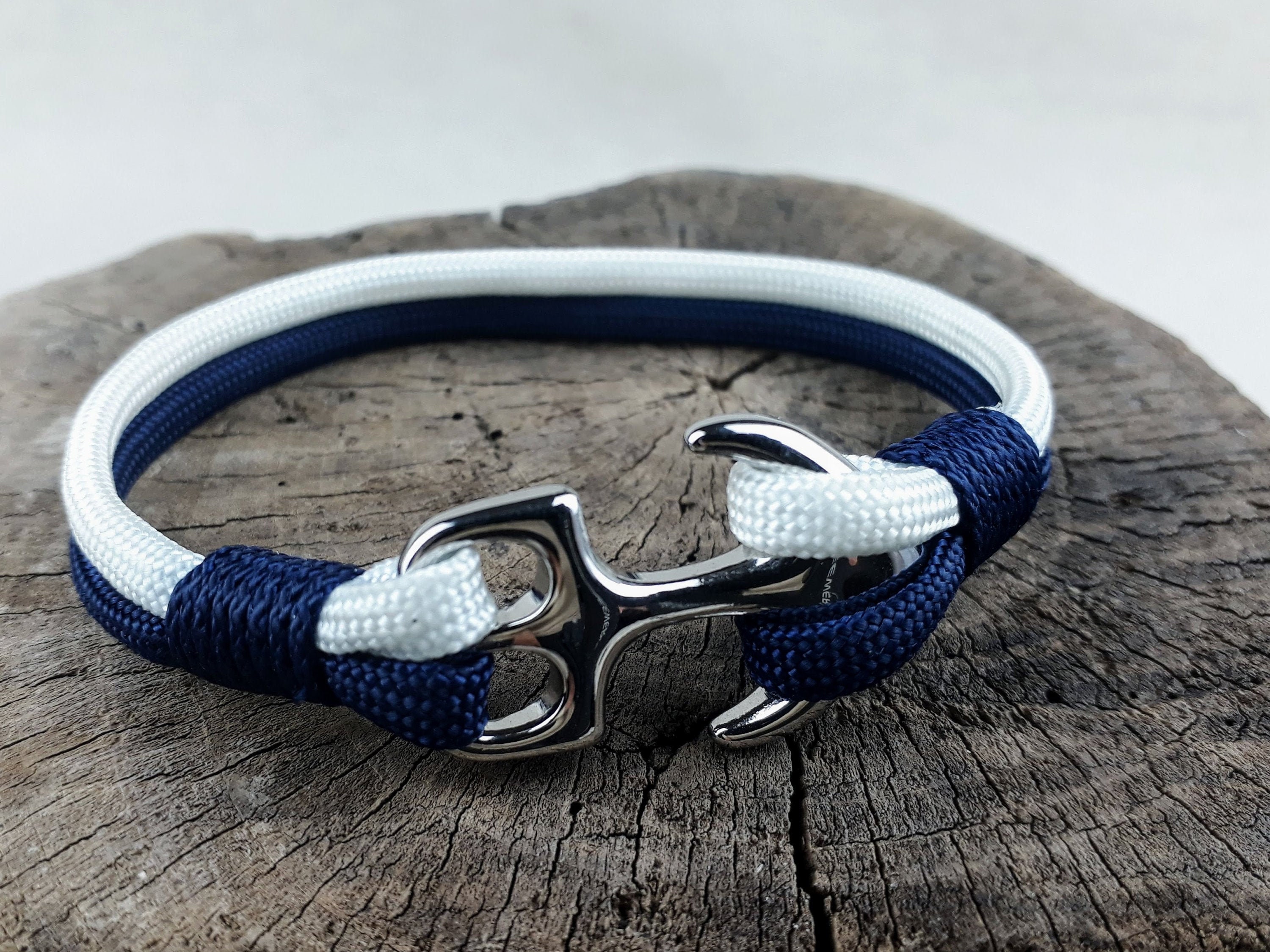Amazon.com: Navy & Silver Anchor Rope Bracelet for Men & Women Made from  Stainless Steel and Paracord, Adjustable, Handmade in The UK : Handmade  Products