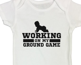 Cute Baby Boy Bodysuits and Toddler Shirts "Working On My Ground Game" Youth Sports Martial Arts and Wrestling Collection - 231