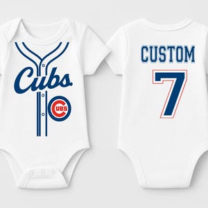 Personalized Cubs Baseball Jersey Bodysuit - Baby and Kids Chicago Custom Sports Shirts - Newborn - Toddler Sizes - (Pick Name and Number)