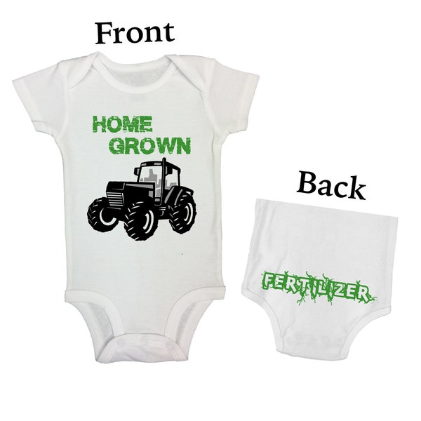 Cute Double Sided Baby Bodysuits "Home Grown Fertilizer" - Country and Farm Collection Bodysuits - Power Tools Hunting and Tractors - 601
