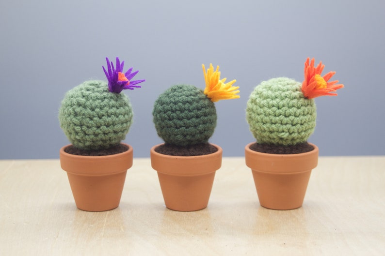 Small Barrel Crocheted Cactus With Flower/ Working Space Decoration/ Home decoration/ Best Gift/Favor image 1