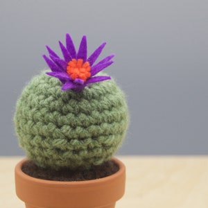 Small Barrel Crocheted Cactus With Flower/ Working Space Decoration/ Home decoration/ Best Gift/Favor image 3