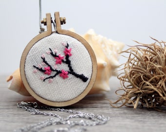 Cherry Blossom Embroidery For Pendant - Beautiful Charm For A Gift – Embroidered Jewelry - Handmade