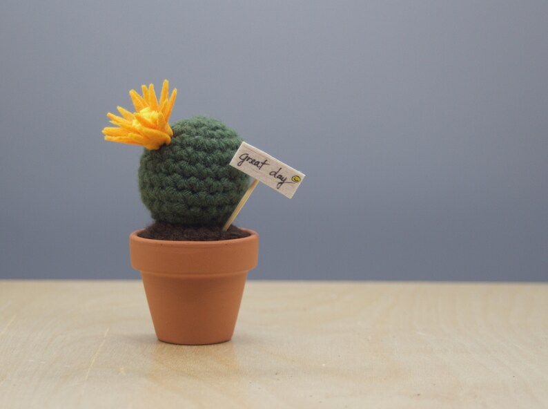 Small Barrel Crocheted Cactus With Flower/ Working Space Decoration/ Home decoration/ Best Gift/Favor image 4