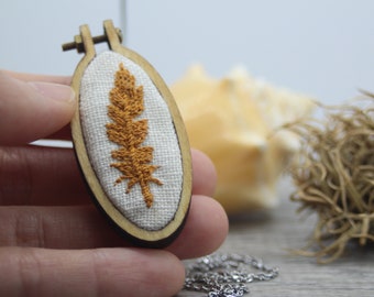 Feather Embroidery For Pendant - Beautiful Charm For A Gift – Embroidered Jewelry - Handmade