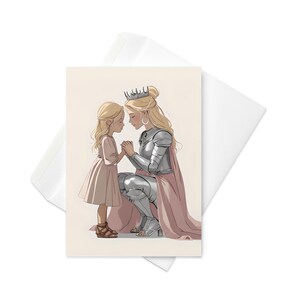 Maman guerrière avec sa fille Carte de voeux, carte de fête des mères, autonomisation de la femme, art fort pour une maman, éducation de filles fortes, carte de lien affectueux