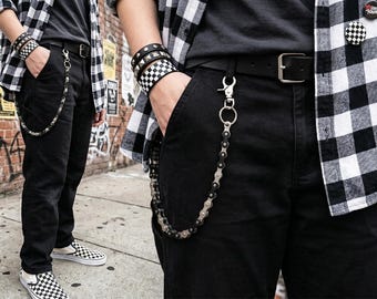 Steampunk Waist Chain | Pocket Chain Pants Chain | Two-Tone Black & Silver Belt Chain | Rave Accessories