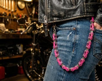 Repurposed Pink Silver Bike Chain Wallet Chain | Punk Grunge Biker Jean Accessory