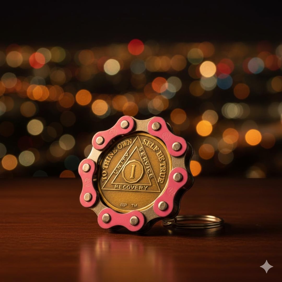 Pink AA Chip Holder | Women's Sobriety Gift | Upcycled Bike Chain ...