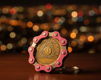 Pink AA Medallion Keychain | AA Chip Holder | Recovery Gift | Sobriety Coin Holder | Womens Sober Gift