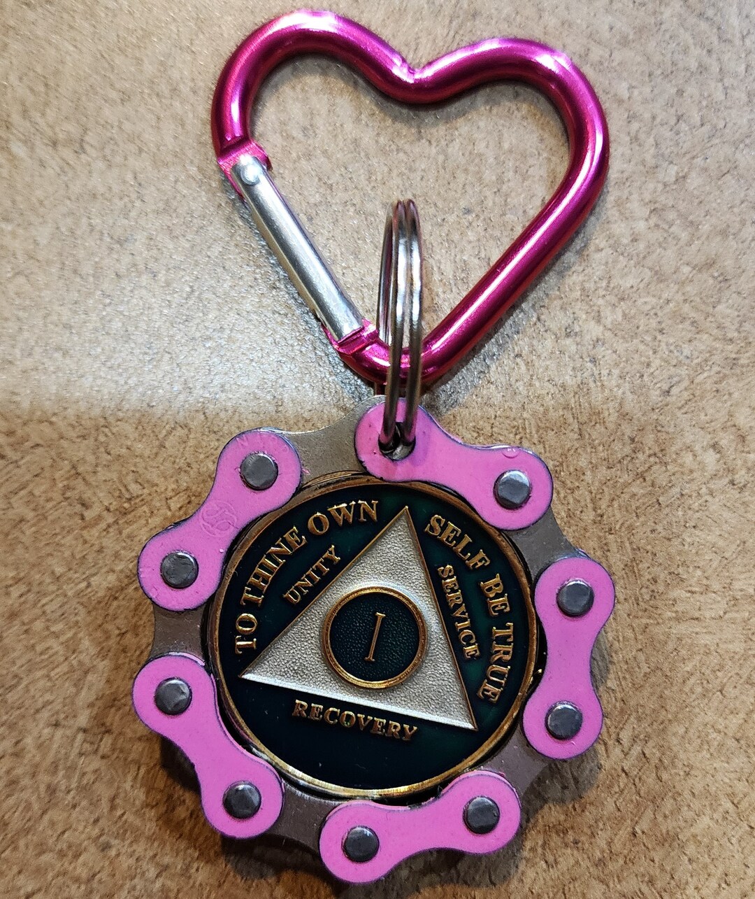 Pink Heart AA Chip Holder | Women's Sobriety Medallion Keychain ...