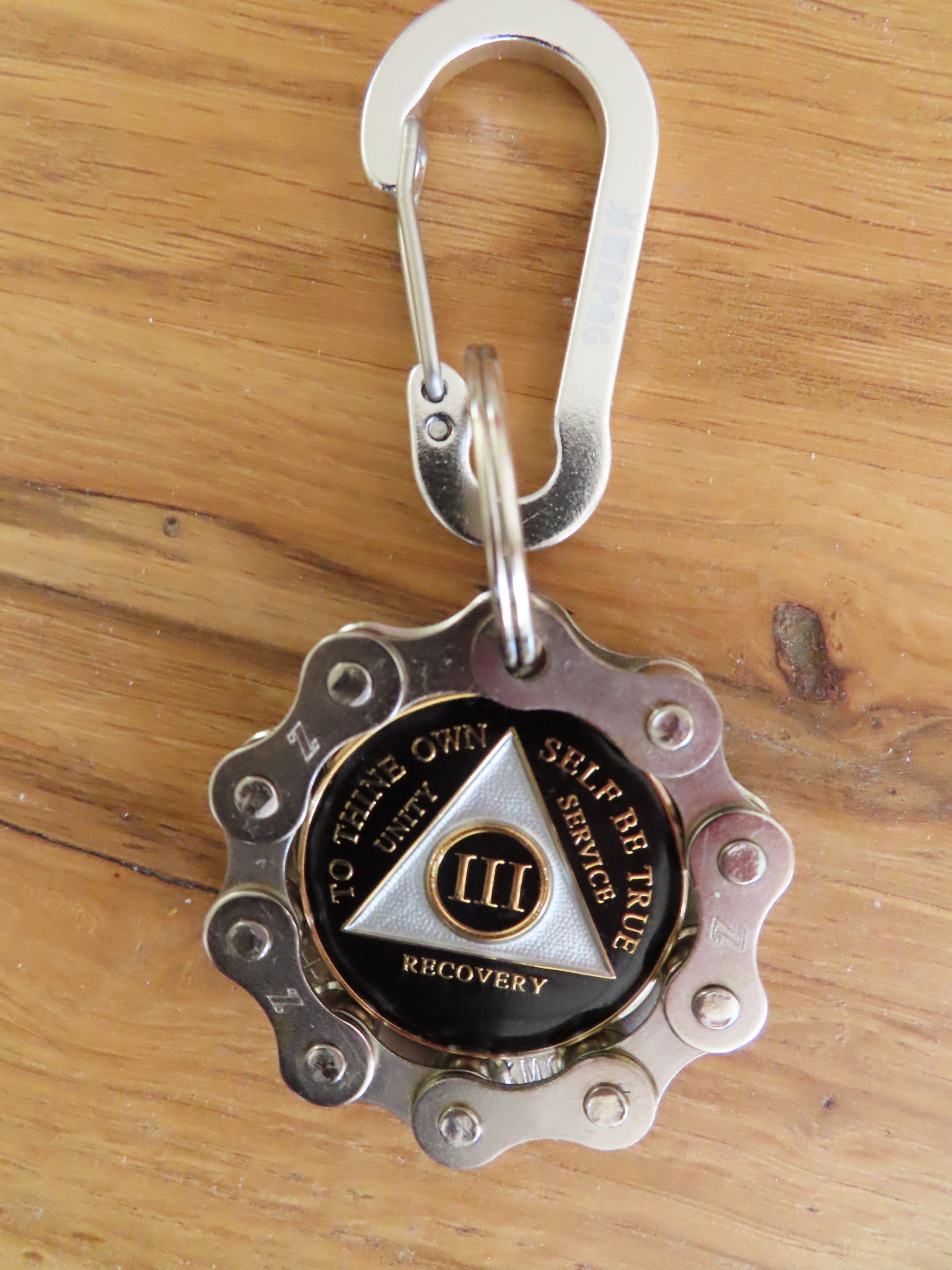 Silver AA Medallion Keychain - 34mm Recovery Chip/Coin/Token Holder