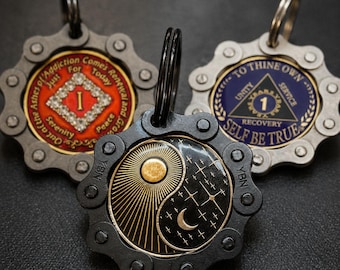 Sobriety Gift | AA Coin Display Keychain | Celebrate Emotional Sobriety | AA Chip Holder | Sober Coin Keyring