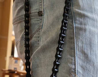 Zwarte portemonneeketting | Heavy-duty geüpcycled fietsketting | Industriële gothic-hardware | Alt-modeaccessoire punk, emo en grunge