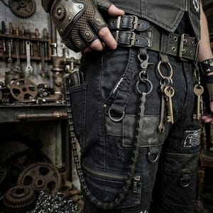 Catena per portafoglio nera / Catena da bicicletta riciclata resistente / Accessori in stile industrial goth / Accessorio punk, emo e grunge di moda alternativa