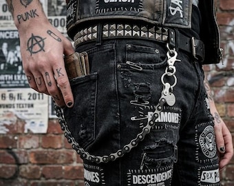 Heavy Duty Wallet Chain | Black & Silver Upcycled Bicycle Chain | Punk Ska Checkerboard Emo Goth Pant Chain | Y2K Skater Hardware