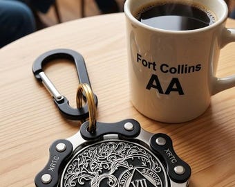 Upcycled Bike Chain AA Coin Holder | Heavy Duty Sobriety Medallion Keychain Display | Milestone Keyring Gift | Sponsor Sponsee
