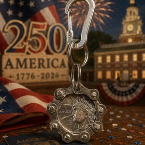 2026 Semiquincentennial Half Dollar Keychain | America 250 Commemorative Coin Keyring | Patriotic 4th of July Gift | Liberty Bike Chain