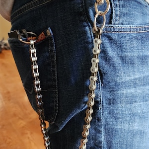 Cadena de billetera Cadena de bicicleta gris de dos tonos hecha a mano con mosquetón de 2 "y hardware de calidad Camionero de motociclista de servicio pesado Harley Davidson 3 tamaños