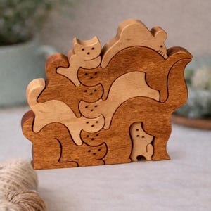 Handcrafted Wooden Stack Cat Puzzle