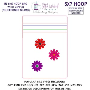 Mini Flowers In the Hoop Bag Embroidery Design, ITH Zipper Bag, 5 X 7 Machine Embroidery Design, Fully Lined Zipper Pouch, No Exposed Seams