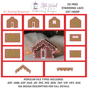 FSL Gingerbread House Machine Embroidery Design, Candy Cane Christmas Village Gingerbread House, 3d Free Standing Lace, 3d Fsl, 5X7 Hoop