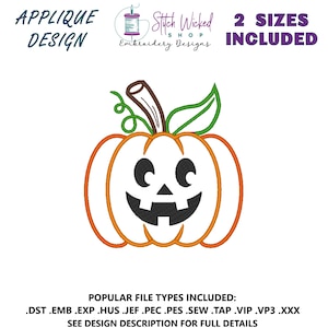 Halloween Kürbis Stickdatei, Jack O Lantern Applikation, Maschinenstickerei, digitaler Download, 2 Größen inklusive - Gesicht 1