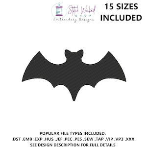 Desenho de bordado de morcego, arquivo de bordado de silhueta, desenhos de bordado à máquina de Halloween, bordado de morcego, bordado de Halloween, design de morcego