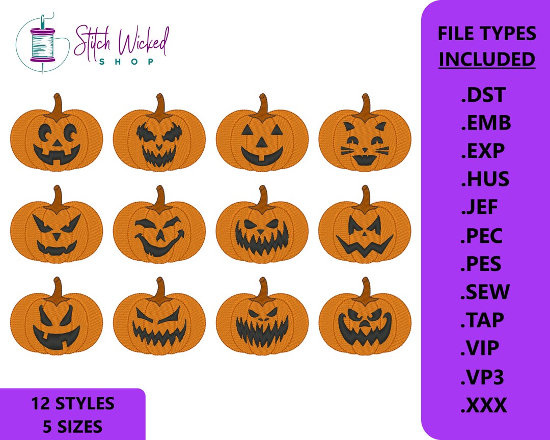 Jack O Lantern Machine Embroidery Design Bundle, 12 Days of Pumpkins