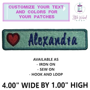Custom Embroidered Heart Name Patch, 1 X 4 Name Patch, Custom Embroidered Name Tag, Personalized Name Tape, Name Patch for Jacket